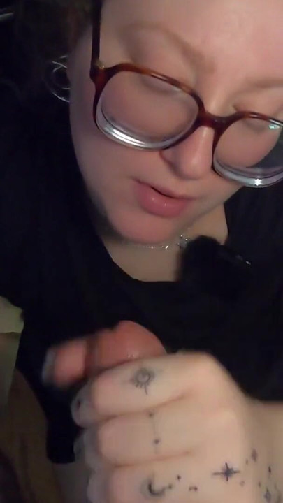 Chubby white girl with Glasses chokes on cock and swallows cum | Clip 1