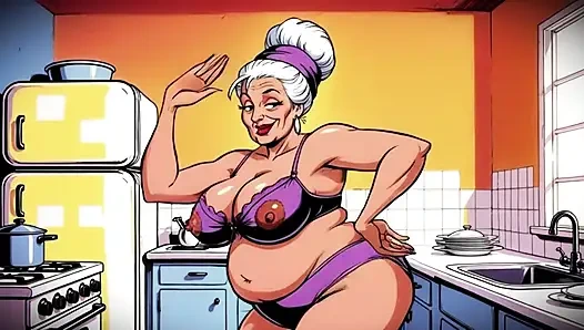 Классические обнаженные женщины в мультяшном стиле на кухне