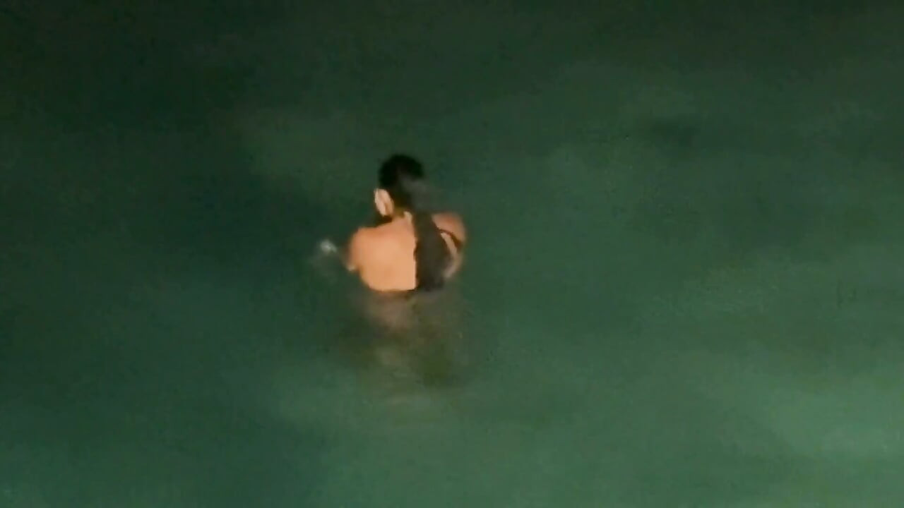 Naked Island Girl Ocean Swimming