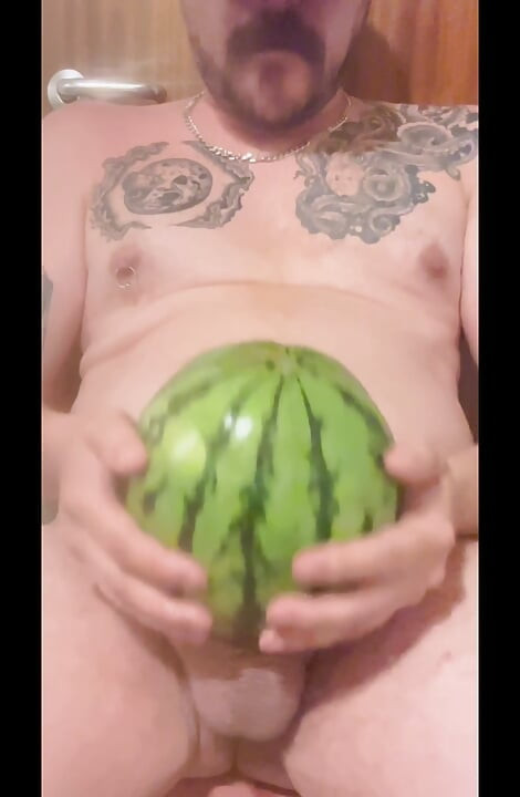British guy fucks watermelon & cums