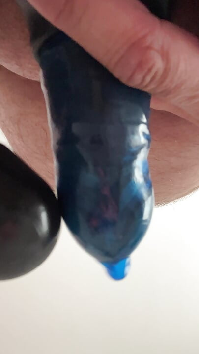 Jerking off with blue condom