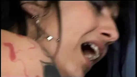 Bad girl with tats and leather skirt gets her pussy rammed