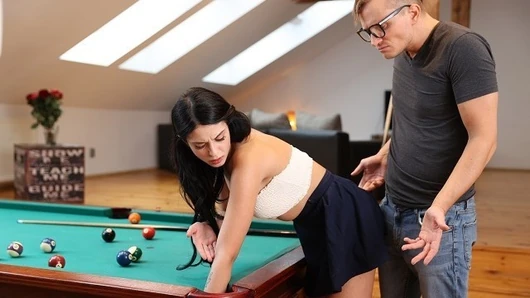 STUCK4K. Pool game leads to adventurous fuck for her