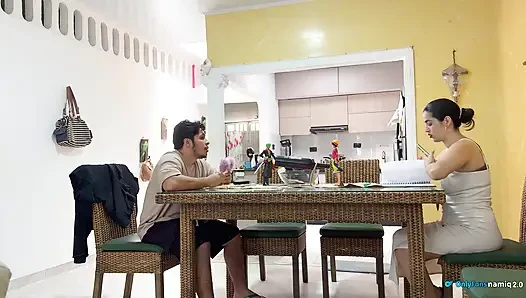 I fuck my girlfriend's daughter 18+ at the table while she doesn't see us!