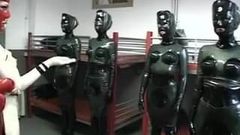 Submissive lesbian slut anal inflatation in latex black body