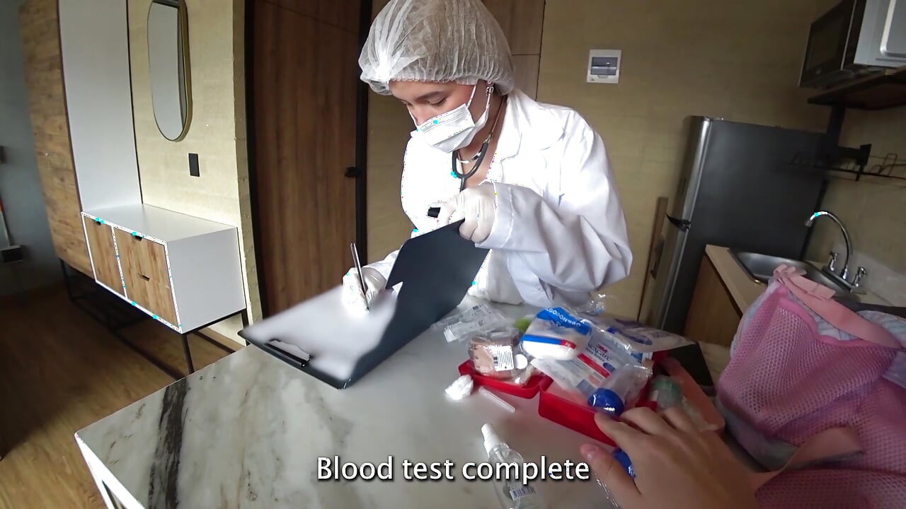 LATINA NURSE milks my CUM sample with Machine and his deepthroat
