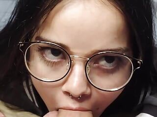 My nerdy face slut White Moon sucked my cock nice