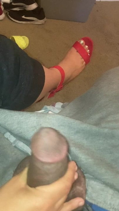 Hand job in high heels