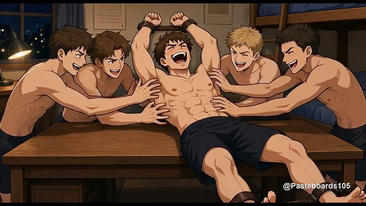 El matón recibe su turno - Cosquillas en el escritorio del dormitorio (Anime 2D)