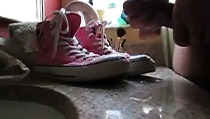 Slo-mo cum on sneakers ( pink converse chucks.)