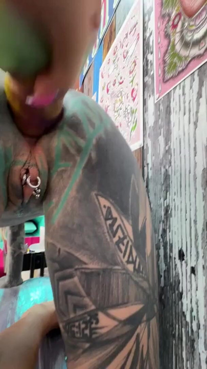 Tattoo Session Gone Filthy - Pierced Pussy Licking and Anal Play | Clip 2