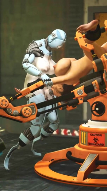Emotional moment from "I just want your dick! Robot shemale fucks a sexy cuffed busty brunette in the sci-fi lab"