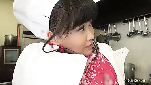The chef and restaurant management reprimand the Asian cook by instructing her to squeeze thick veggies