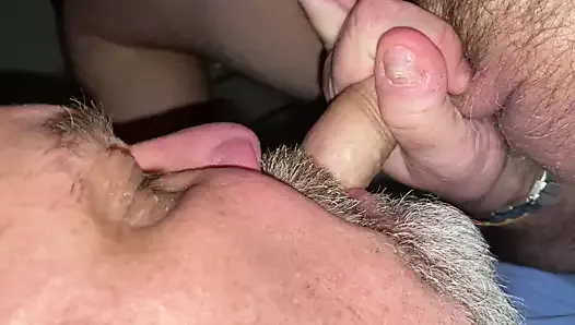 Daddy enjoys hot younger Bear uncut cock