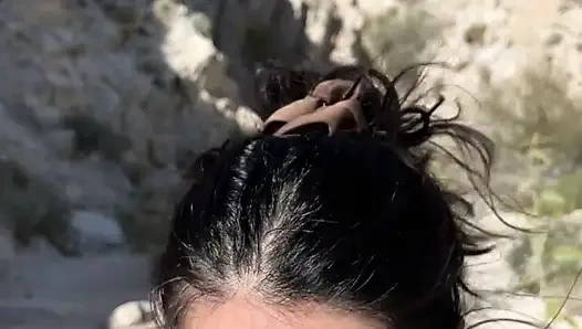 OUTDOOR blowjob while hiking in the desert - AMATEUR WMAF - Cum in Mouth PUBLIC BJ Swallow