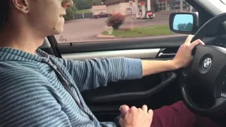 Cute twink cums while driving