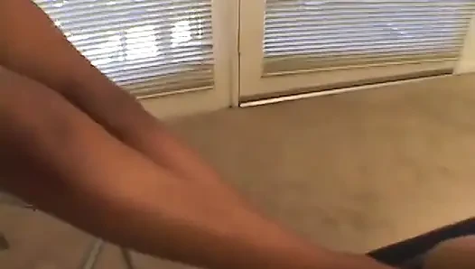 Sexy black chick sucks dude's cock while he sucks her toes on floor