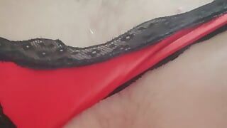 Crossdressing in panties and bra, dildo and butt plug in the ass