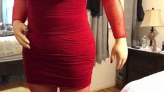 Deanna cd bebeği bol dekolteli seksi kısa kırmızı elbiseli