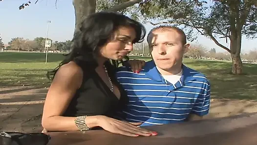Busty woman cheats on her husband while he watches