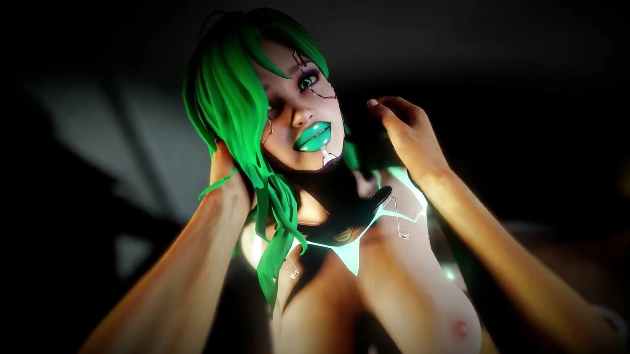 Bakış açısında seks robotu green ile ayakta misyoner - cyberpunk parodisi