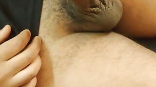 Old daddy masturbating with condom when wife not at home.