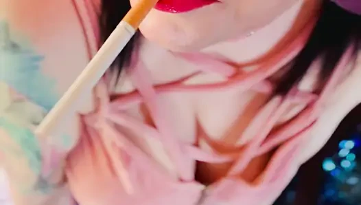 A Cute Goth, Tina Snua Smoking A Cigarette In Close Up With Lots OF Dangling - OMI OME Drifting