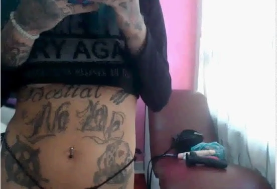 tattoed girl show me  her two bras