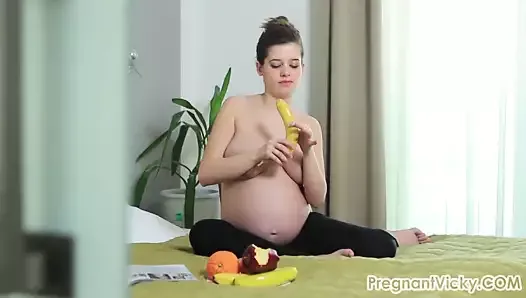 Pregnant, Stripping and Masturbating with a Banana!