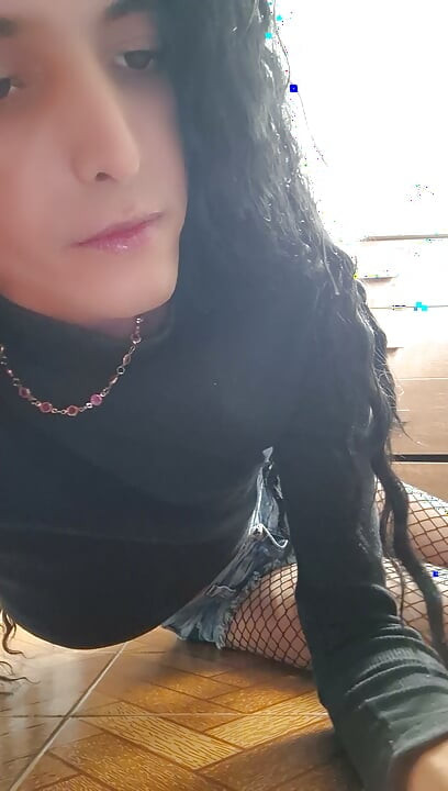 Shemale sucking deodorant wearing fishnet stockings