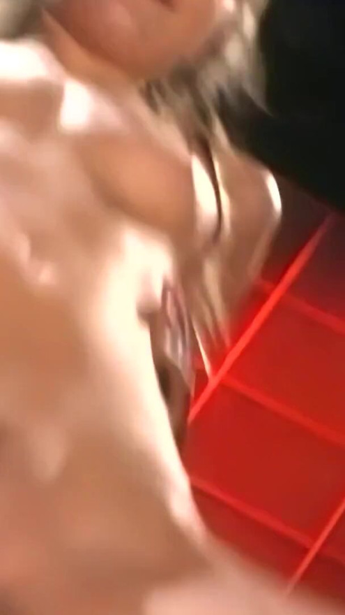 A charming blonde with petite breasts indulges in a large black phallus in all of her vaginal openings. | Clip 2