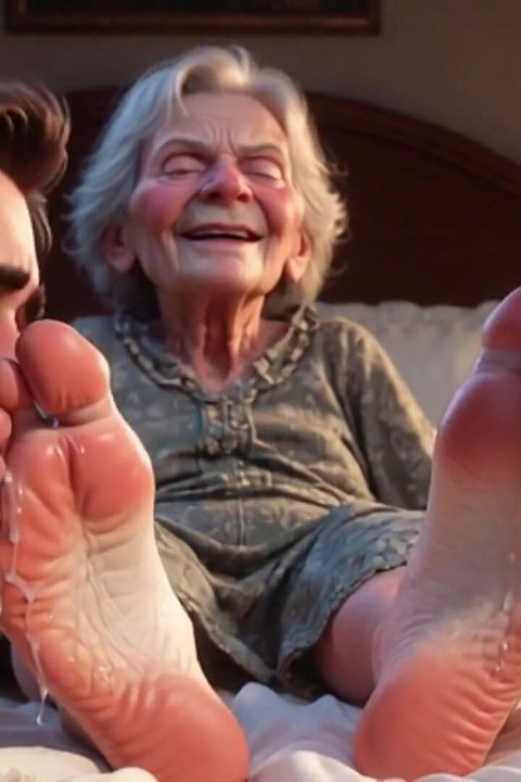 Submissive Mans Serving Old Granny's Ugly Feet - Humiliation