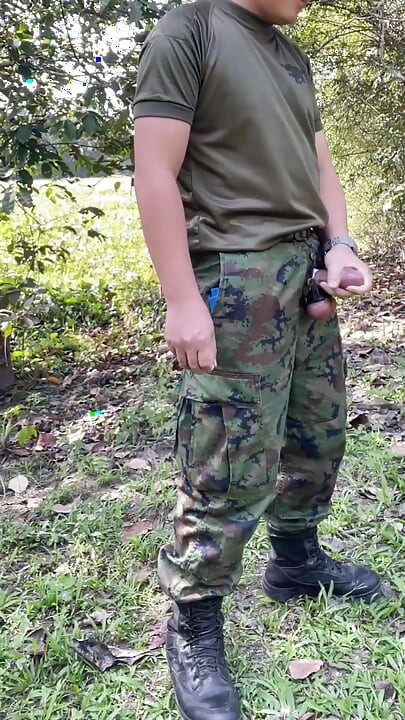 Solider Jerks Off & Cums at Work