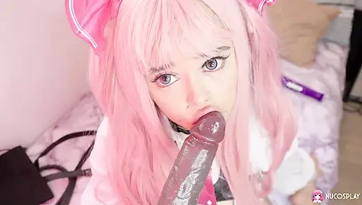 Hot pink-haired babe Cute Jennie plays passionately with a sex toy.