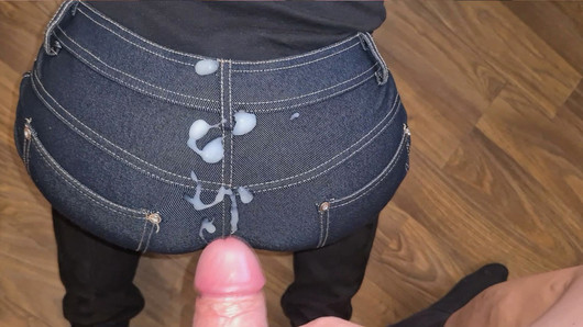 Great jeans walk! After a blowjob cumshot on hot tranny ass!