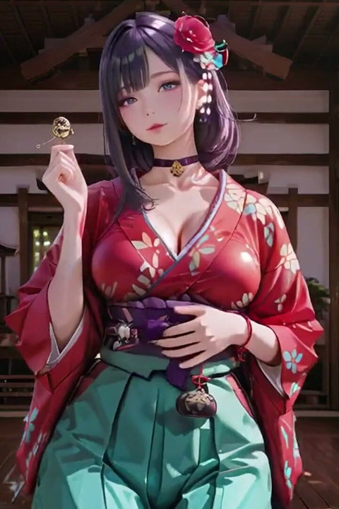 Purple Hair Kimono Girl's Private Morning! Red & Green Clash Is Insane.