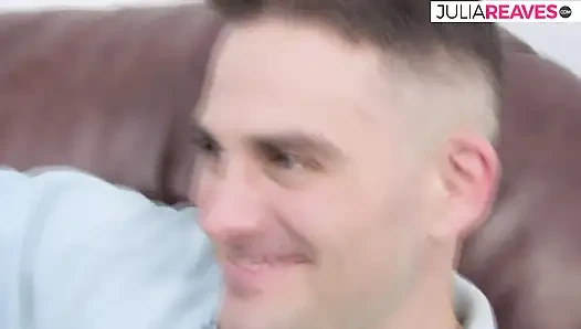 Skinny girl gets pussy licked before a hard fuck on the couch