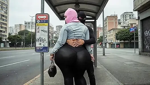 "Masked BBW Teases Stranger with Huge Ass at Train Station - Public Risk"