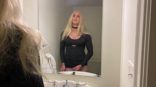 Blonde Crossdresser Jerking Off