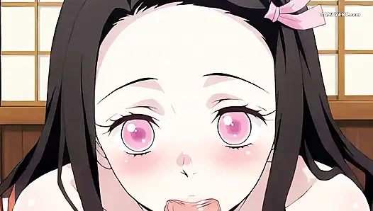 Розовые губы Nezuko, обернутые вокруг его члена - мягкие, теплые, голодные - AI Generated