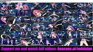 スライムアニメ-パンストダンスとセクシーなバニースーツを着た3人のかわいい女の子(3D HENTAI)