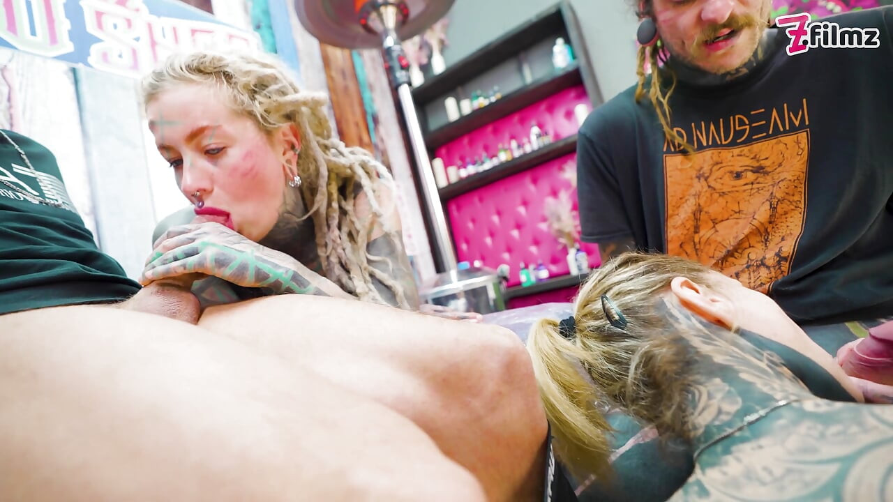 Tattooed Couple Fuck with Big Cocks Merry Gets Inked Foursome