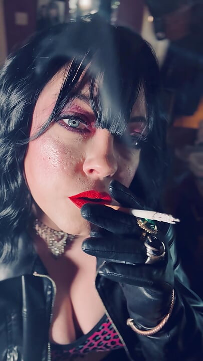 Leather Clad Tina Snua Smokes A Cork Cigarette - You Love Me Dressed Head To Toes In Leather - Gloves