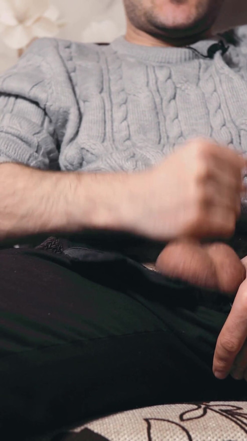 The guy watches porn and masturbates. Ruined orgasm 4 times and loud moans during a cumshot. 4K | Clip 1