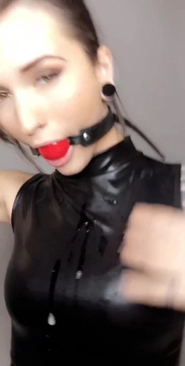 Bagged, drooling, latex girl