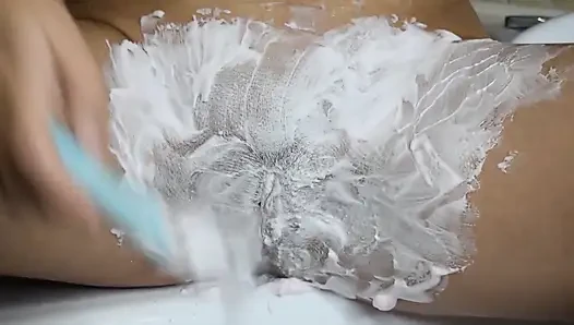 Shaving a Hairy Cunt with Watermelon Shaving Foam!