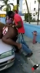 Jamaican BBW getting pounded on a car infront of people