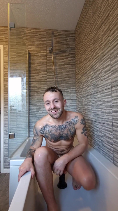Epic moment from "Cage warrior Carl loves a red hot shower with his huge toys and a big treat for the fans at the end"
