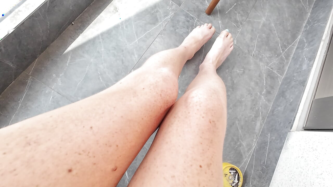 Smoking A Cigarette On My Balcony. Watching You, My Slave, On Your Knees For Me, Worshipping Your Queen