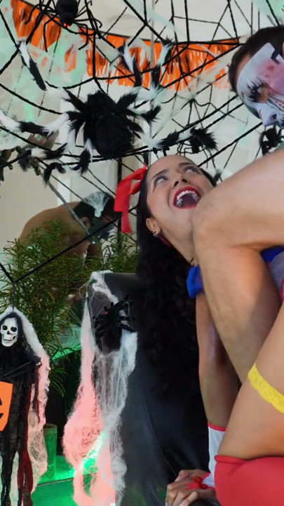 hallowen party gets out of control the queen of anal squirt is fucked y a masked man | Clip 1